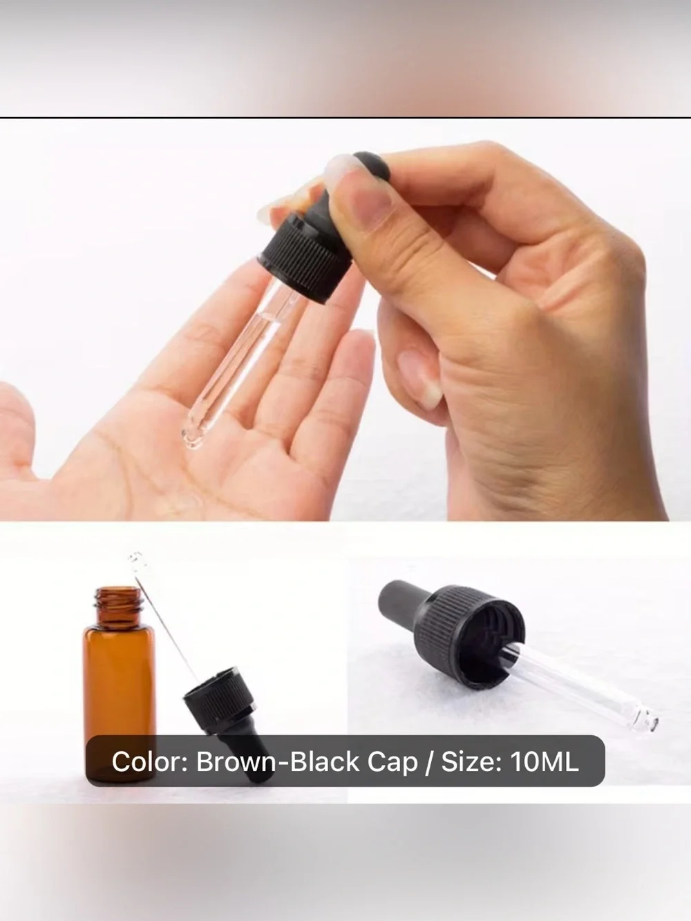Eight (8) Amber Glass Dropper Bottle with Black Dropper Cap - 10ml vials